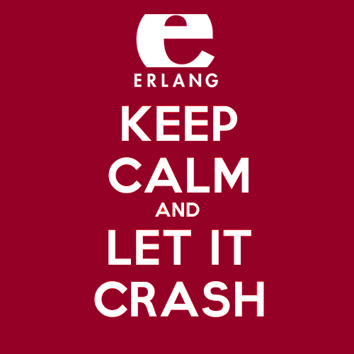 仿“Keep Calm and Carry On”海报样式，上方为 Erlang 标志，下方写着“KEEP CALM AND LET IT CRASH”
