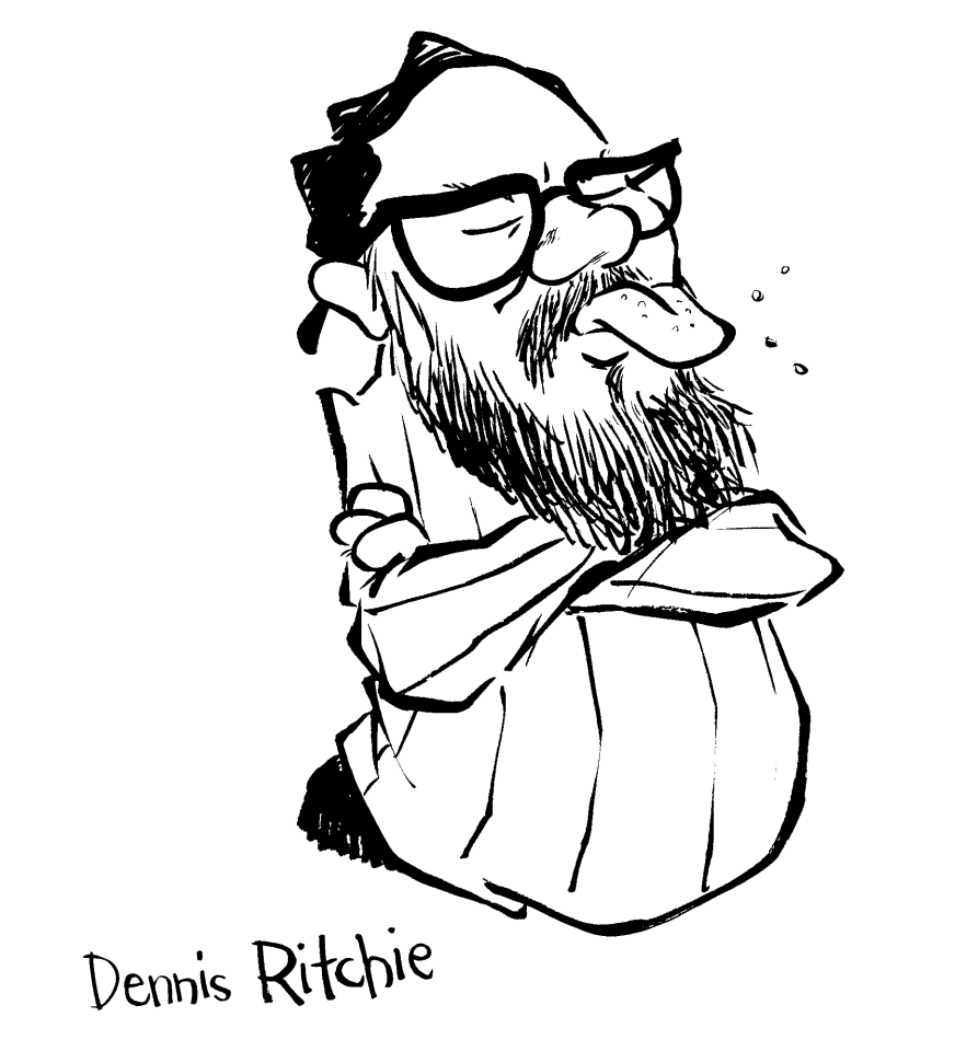 Dennis Ritchie 吐舌头表示不满的漫画肖像